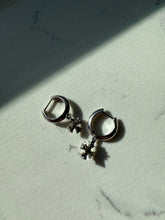 Load image into Gallery viewer, Sterling Cross Dangle Mini Hoops
