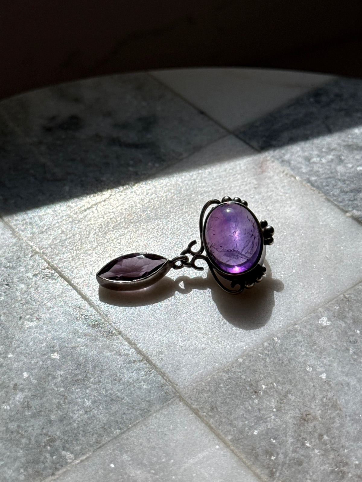 Amethyst Cabochon Sterling Silver Drop Pendant