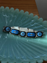 Load image into Gallery viewer, Vintage Norway Blue Black Enamel Sterling Silver Bracelet 7.25”

