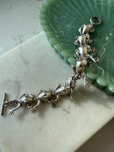 Load image into Gallery viewer, Green Enamel Eye Chunky Frog Sterling Silver Bracelet 8”
