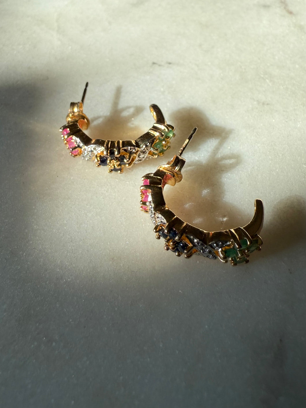 Ruby Emerald Blue Sapphire Gold Vermeil Half Hoops