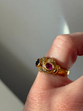 Load image into Gallery viewer, Vintage Solid 18k Yellow Gold Natural Sapphire &amp; Diamond Ring
