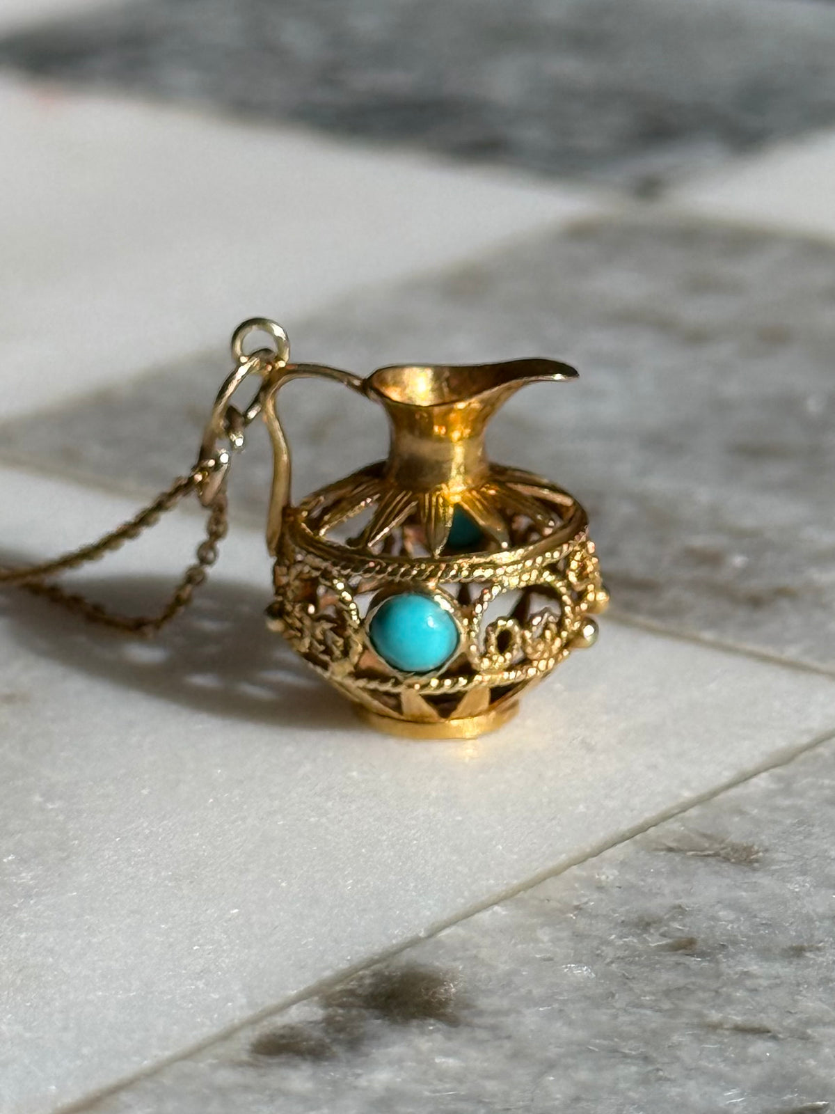 Vintage 14k Gold Turquoise Vial Charm
