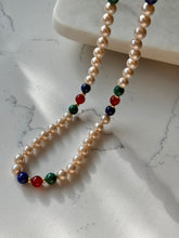 Load image into Gallery viewer, Vintage Malachite Carnelian Lapis Pearl 14k Gold Necklace 33”
