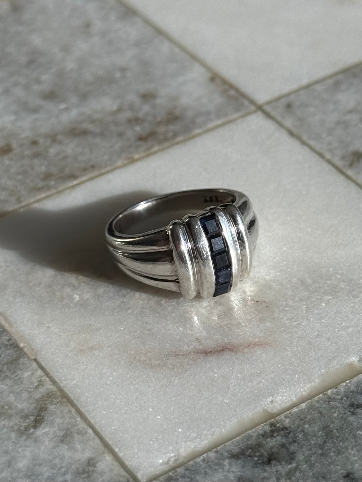 Natural Blue Sapphire Sterling Silver Ring Size 8