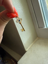 Load image into Gallery viewer, Vintage Blue Enamel 18k Yellow Gold Key Pendant
