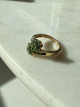 Load image into Gallery viewer, Lab Grown Emerald Flower Gold Vermeil Ring Size 6.25
