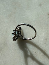 Load image into Gallery viewer, Vintage Filigree Blue Topaz Sterling Silver Ring Size 8.25
