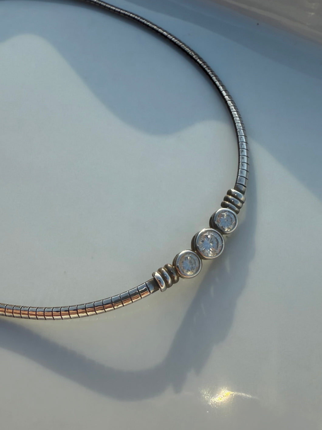 CZ Sterling Silver Omega Necklace