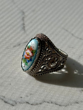 Load image into Gallery viewer, Russian Porcelain Painted Enamel Sterling Ring Size 5.75

