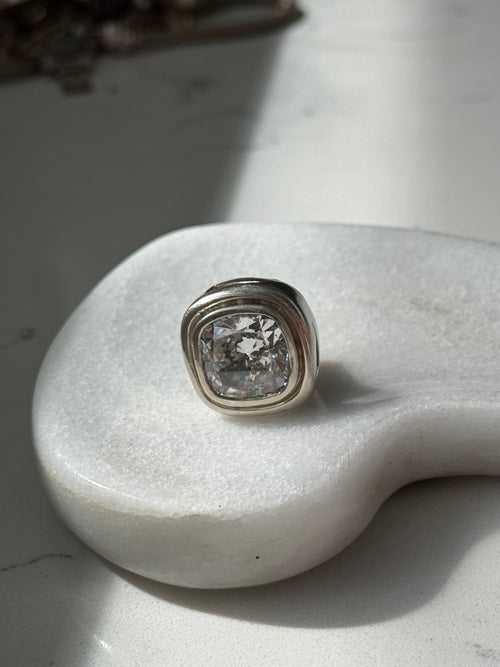 Chunky Quartz Sterling Silver Ring Size 6.25