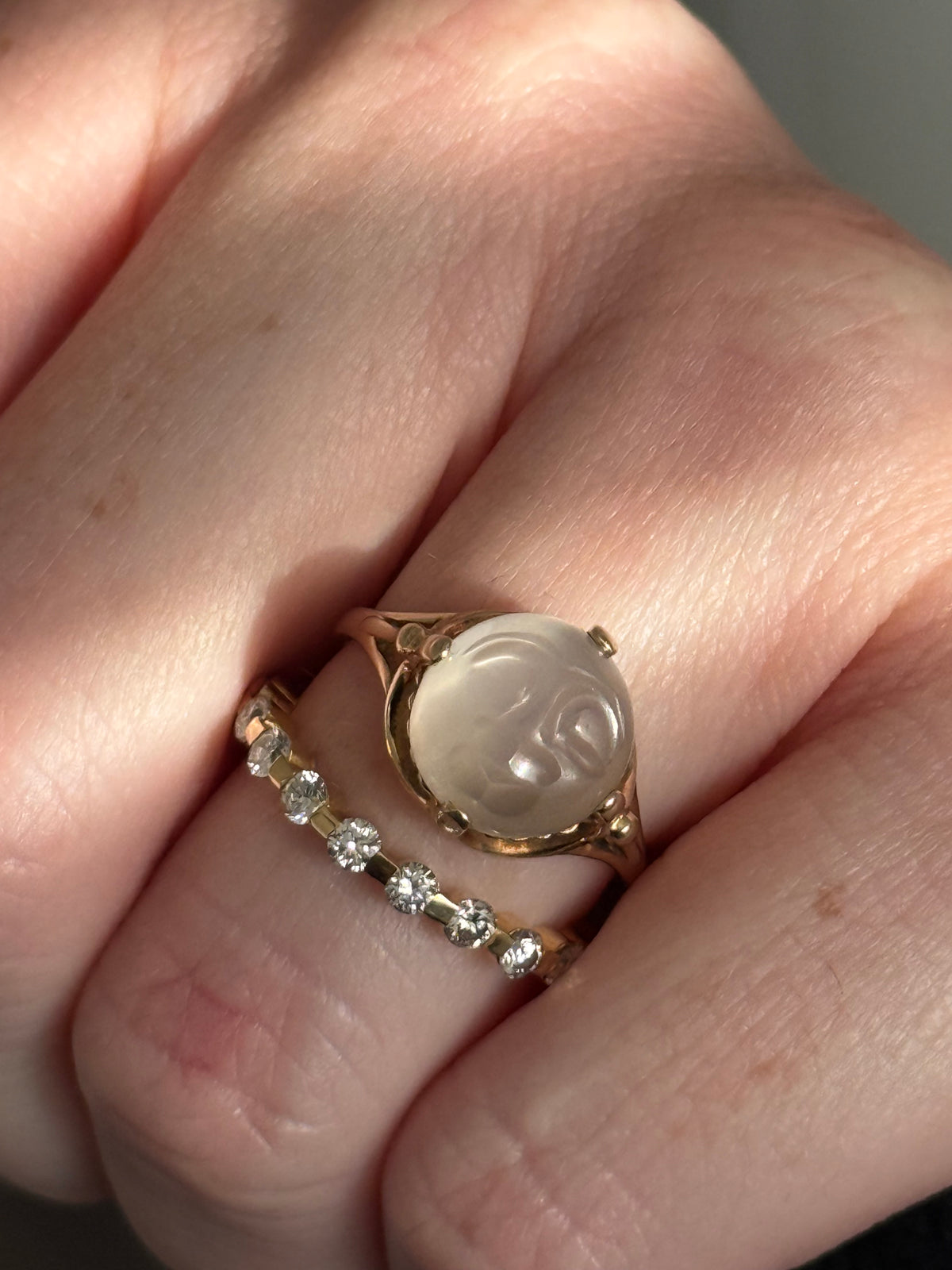 Vintage Moonstone Moonface 10k Gold Ring