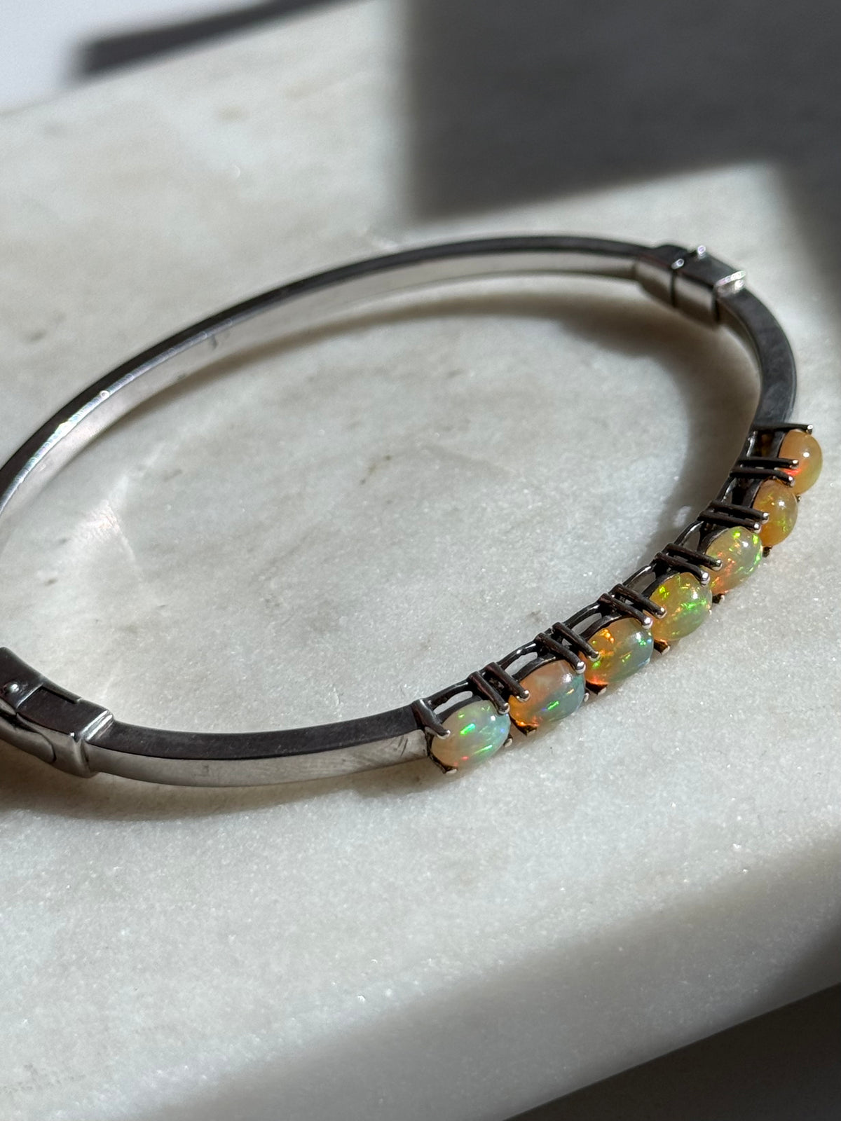 Opal Sterling Silver Bangle Bracelet