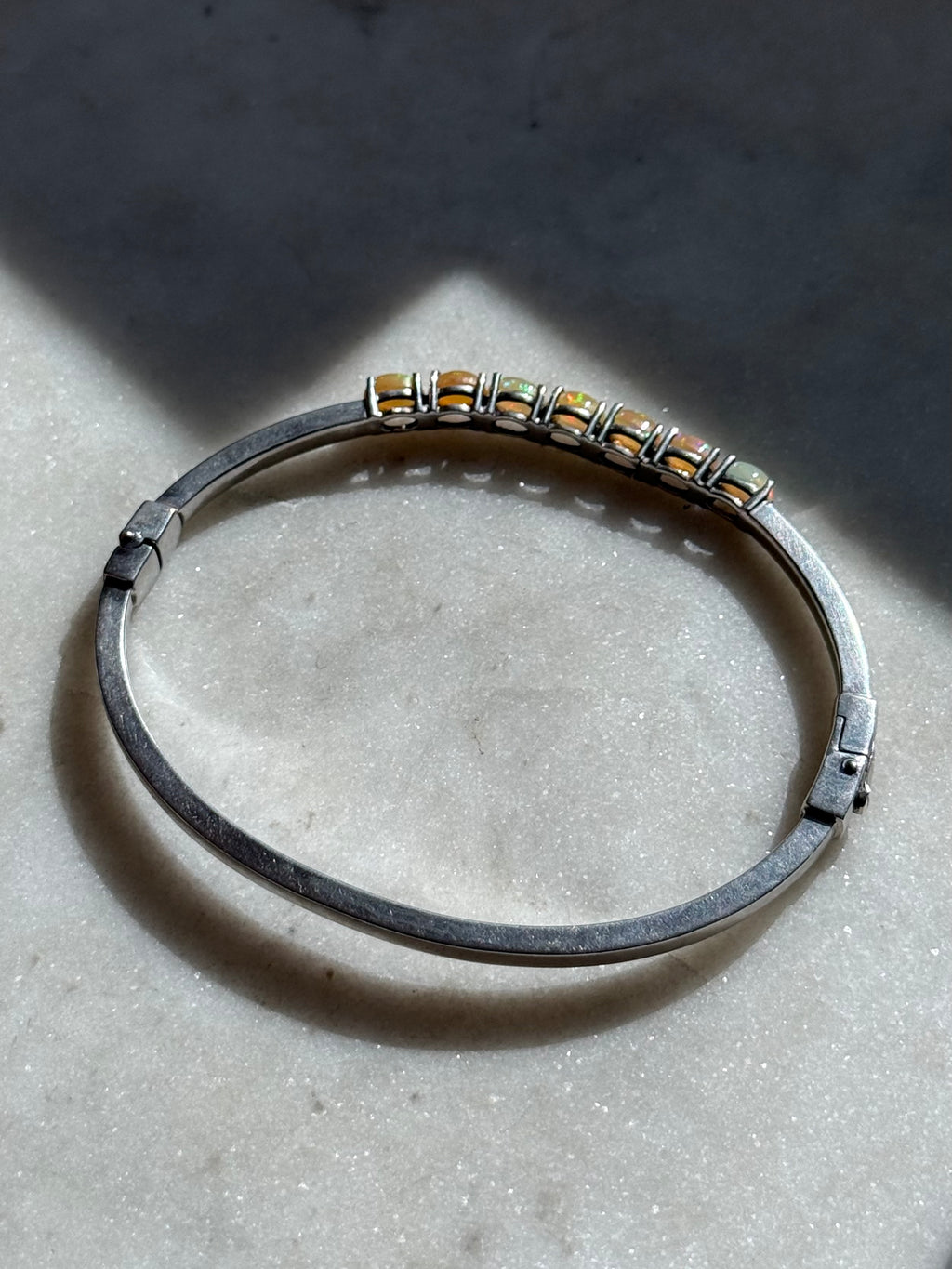 Opal Sterling Silver Bangle Bracelet
