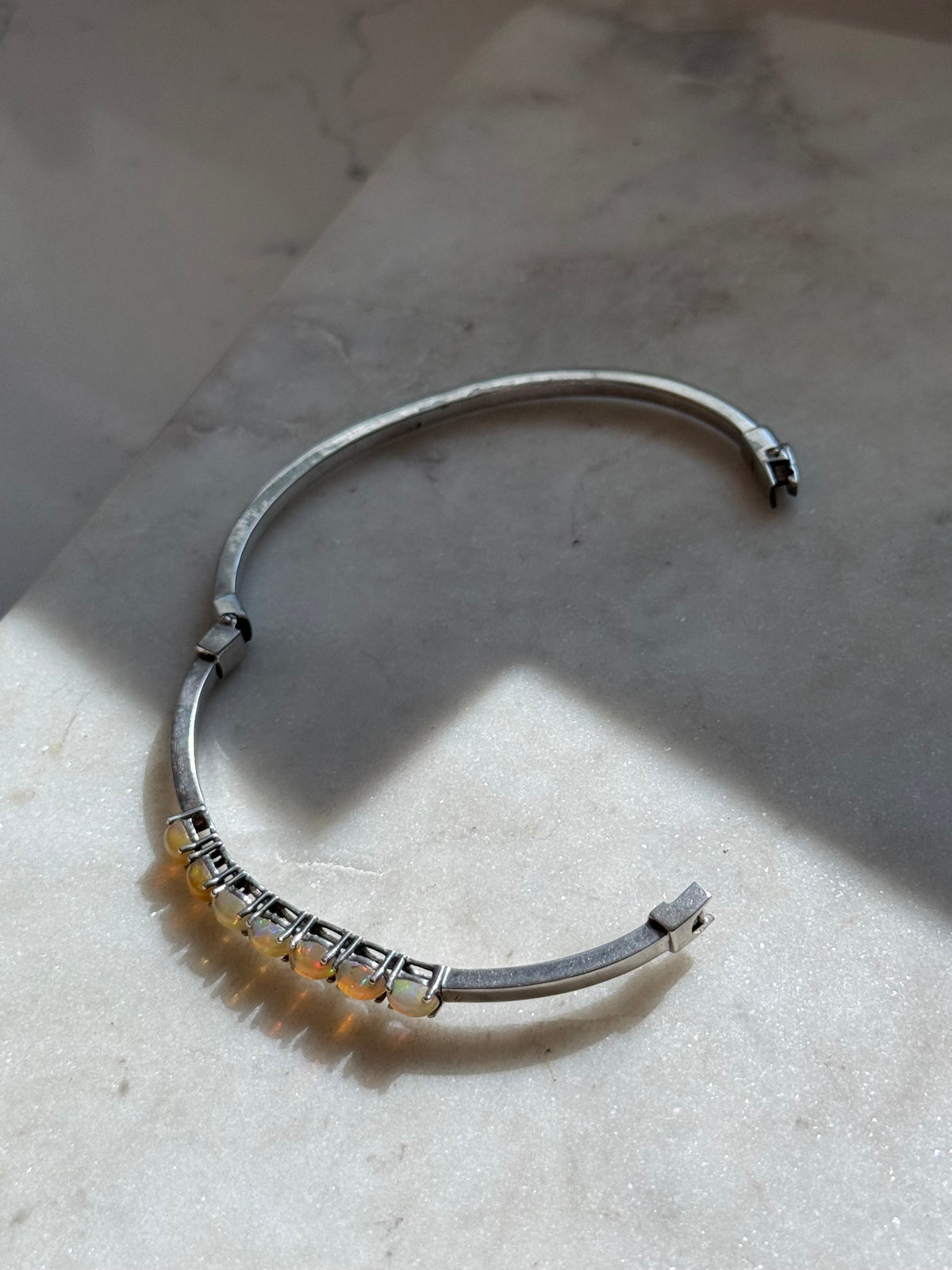 Opal Sterling Silver Bangle Bracelet