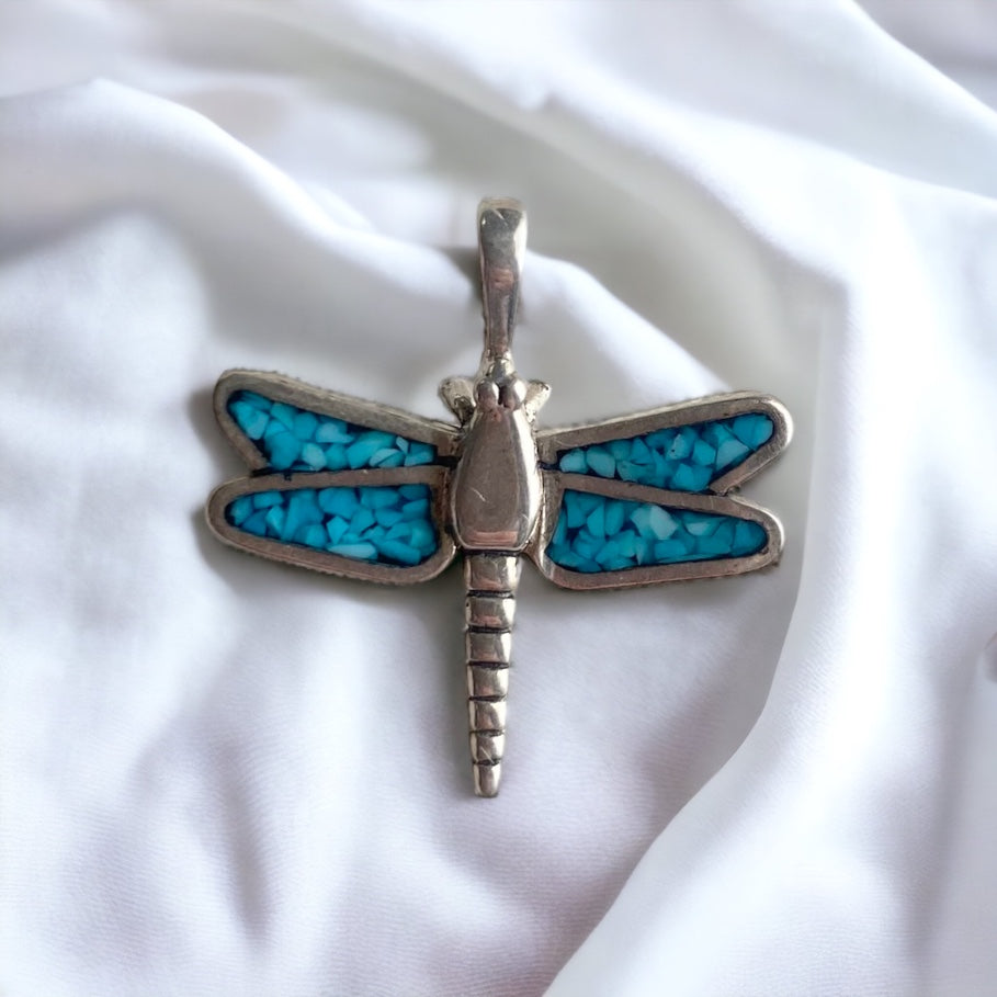 Sterling Silver .925 Turquoise Dragonfly Pendant