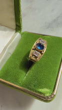 Load and play video in Gallery viewer, Antique Blue Sapphire Sugarloaf Cabochon Diamond Ring
