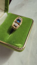 Load and play video in Gallery viewer, Antique Blue Sapphire Sugarloaf Cabochon Diamond Ring
