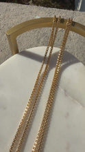 Load and play video in Gallery viewer, Italian 18k Yellow Gold Box Link Double Chain Lariat Tassel Necklace 20”

